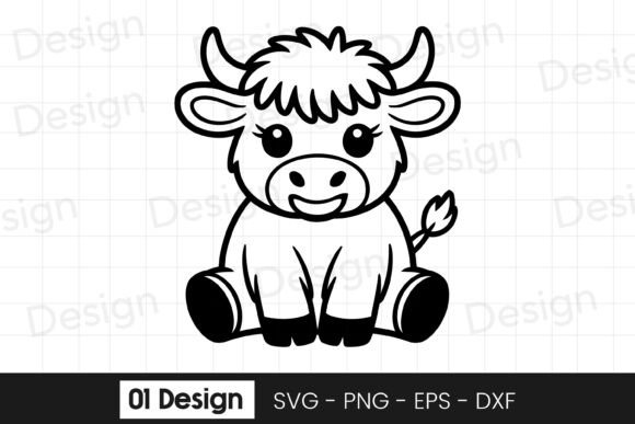Cute Baby Highland Cow Sitting SVG PNG for Graphics and Crafts