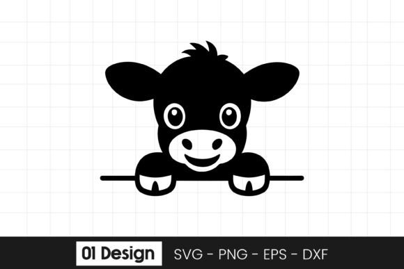 Cute Peeking Cow Farm Animal Clipart SVG Graphics for Crafts