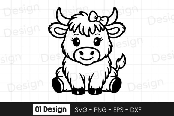 Fluffy Baby Highland Cow Cartoon SVG PNG Graphics and Crafts